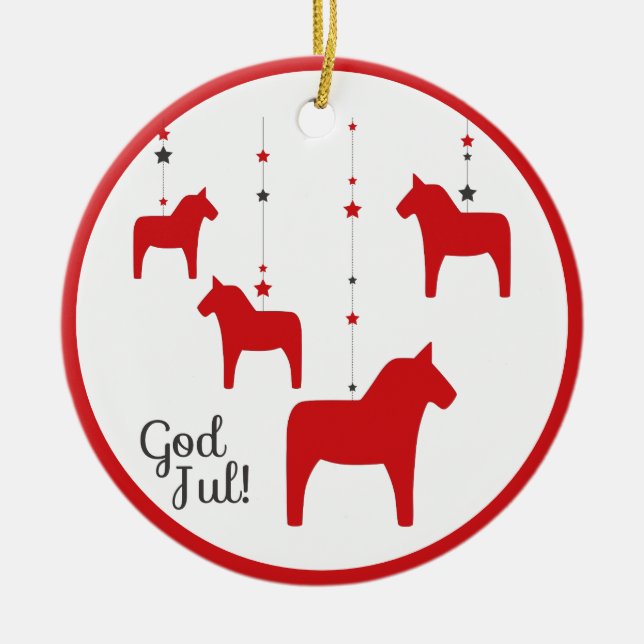 Décoration En Céramique Personnalisé Dieu jul ! Cheval de Noël (Devant)