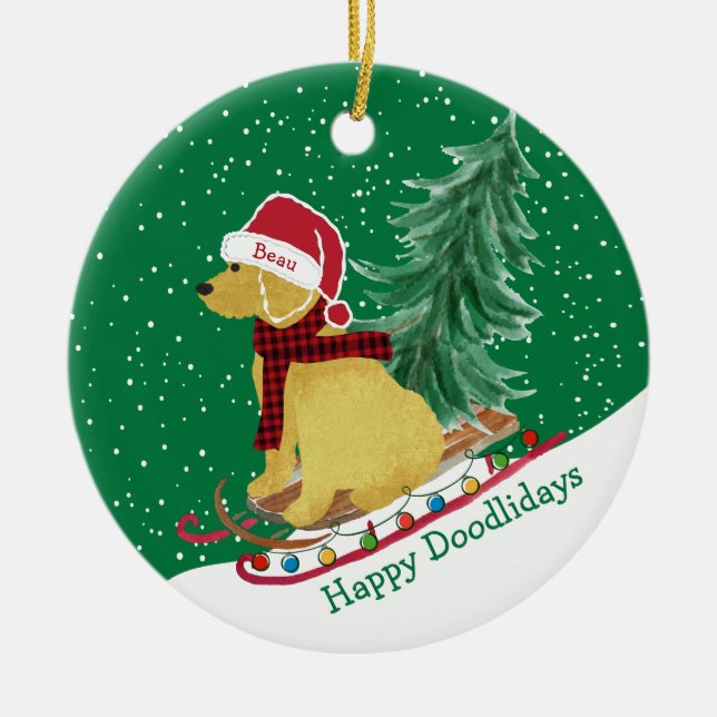 Décoration En Céramique Personnalisé Goldendoodle motoneige de Noël (Devant)