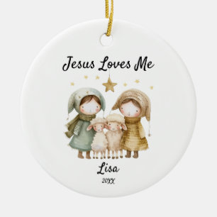 Décoration En Céramique Personnalisé Jésus m'aime Enfants Noël Sheberd