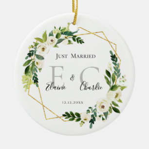 Décoration En Céramique Personnalisé, juste marié Noms M. & Mme