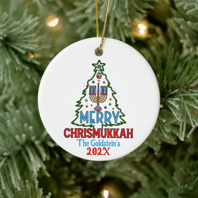 Décoration En Céramique Personnalisé Merry Chrismukkah Happy Hanoukka (Arbre)