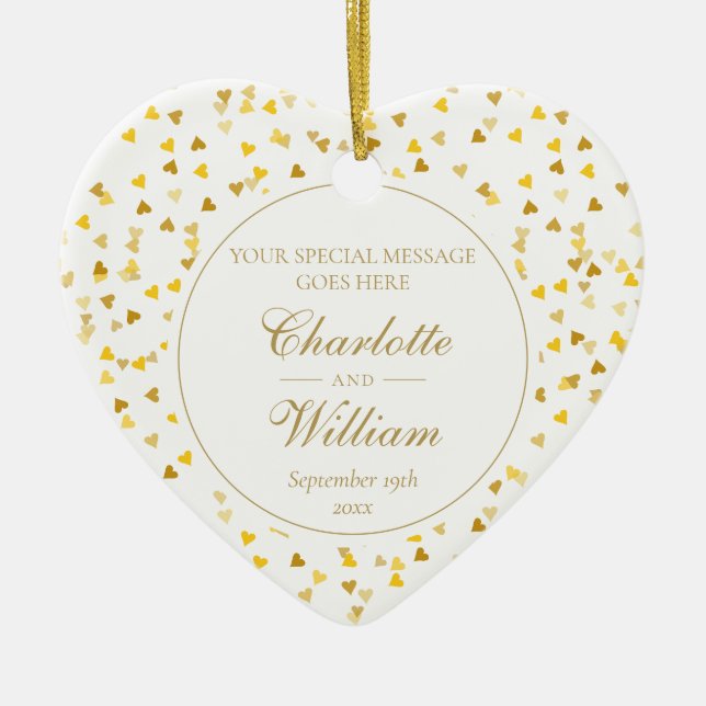 Décoration En Céramique Personnalisé Monogramme Gold Hearts Confetti Maria (Devant)