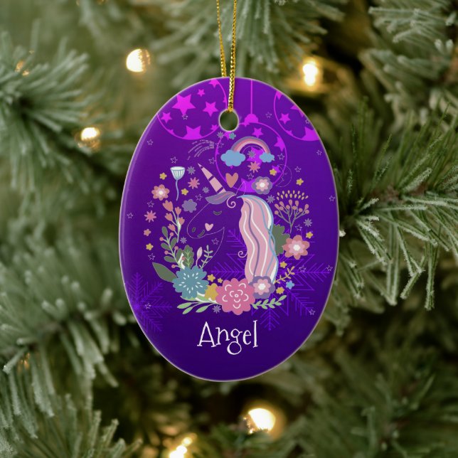 Décoration En Céramique Personnalisé Noël Purple Unicorne (Arbre)