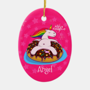 Décoration En Céramique Personnalisé Noël Unicorne rose