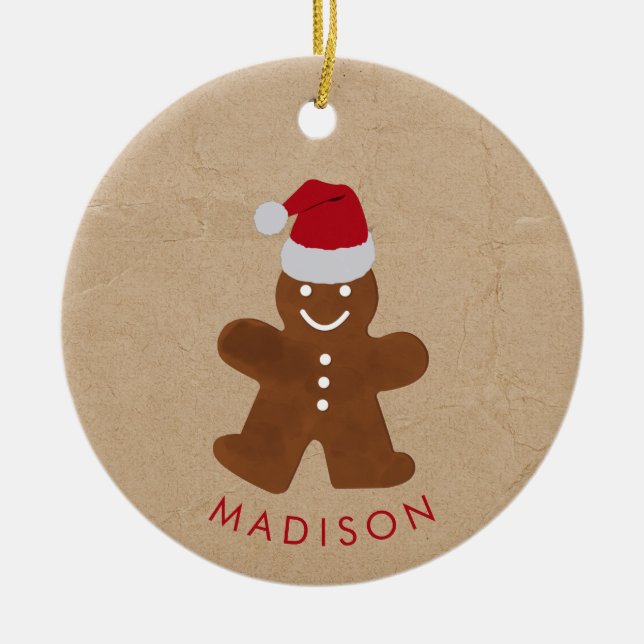 Décoration En Céramique Personnalisé Nom Noël Gingerbread Homme Cookie (Devant)