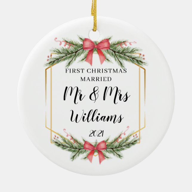 Décoration En Céramique Personnalisé Premier Noël Marié M. Mme (Dos)