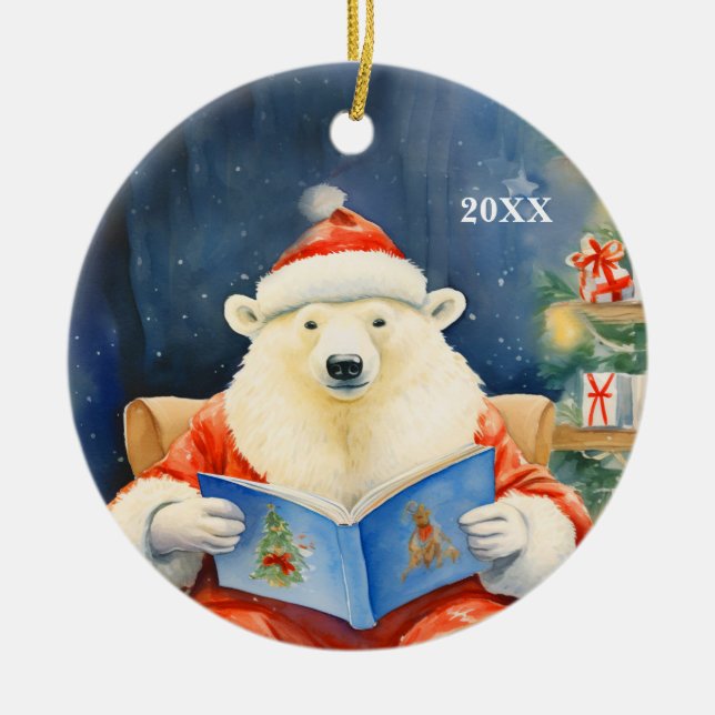 Décoration En Céramique Personnaliser de l'ours polaire de Noël Date (Devant)