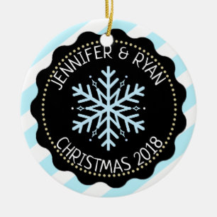 Décoration En Céramique Personnaliser la photo de Couple Black White Snowf