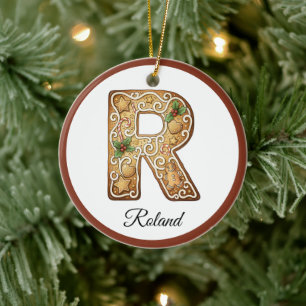 Décoration En Céramique Personnaliser lettre R en pain d'épices de Noël Mo