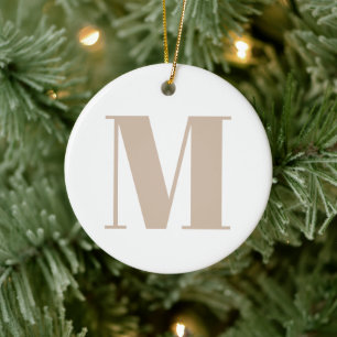 Décoration En Céramique Personnaliser monogramme initial beige blanc Noël