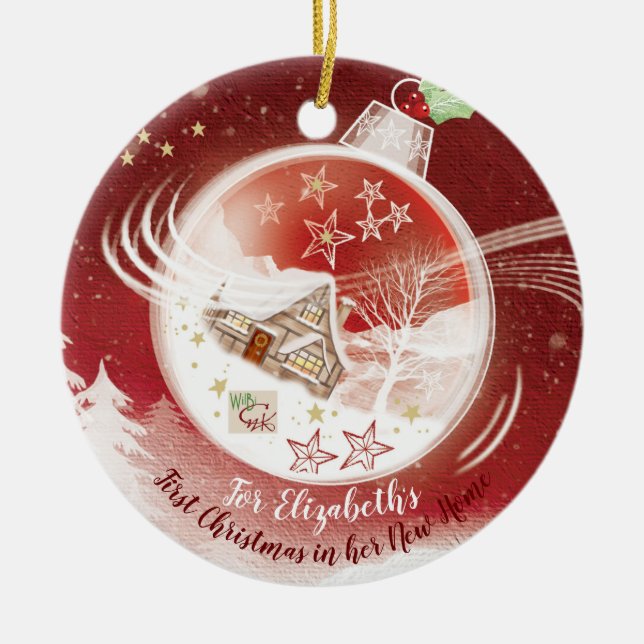 Décoration En Céramique Personne seule, 1er Noël, Nouvelle maison, (Devant)