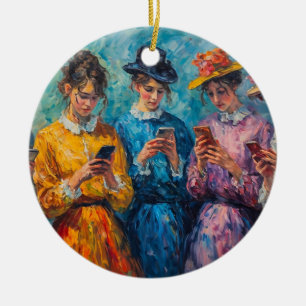 Décoration En Céramique Personnes du 19e siècle utilisant des smartphones