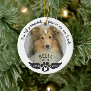 Décoration En Céramique Pet Memorial Photo Pawprint Heart Custom Colors