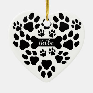 Décoration En Céramique Pet Paws Christmas Ornament Heart Shaped Dog Paw