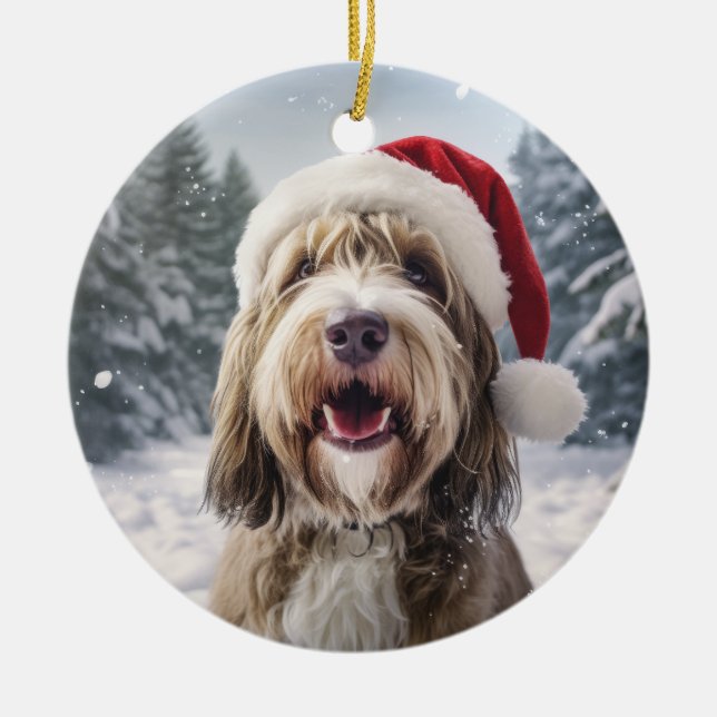 Décoration En Céramique Petit Basset Griffon Vendeen Chien Noël (Devant)
