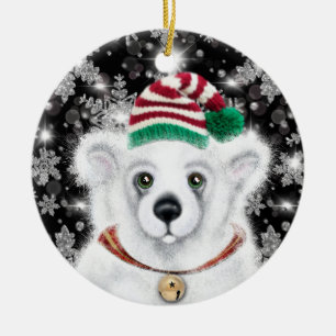 Décoration En Céramique Petit bébé ours polaire de Noël, petit ours de Pèr