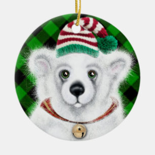 Décoration En Céramique Petit bébé ours polaire de Noël, petit ours de Pèr