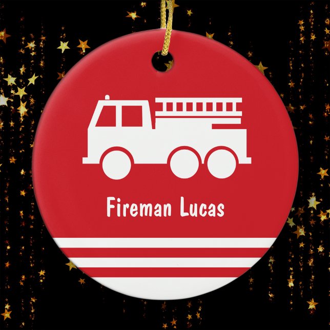 Décoration En Céramique Petit Camion d'incendie Garçon rouge et blanc Noël (Créateur téléchargé)