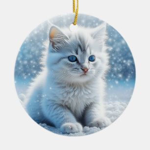 Décoration En Céramique Petit chaton blanc en neige Noël personnalisé