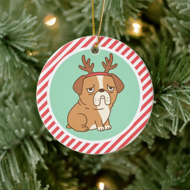 Décoration En Céramique Petit Chien Grosse Avec Coiffure Reindeer (Arbre)