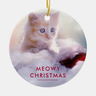 Décoration En Céramique Petit Kitten reposant sur un chapeau de Noël Meowy