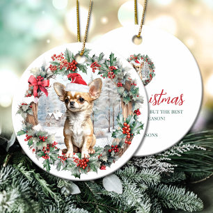 Décoration En Céramique Petit Noël Chihuahua chiot chien chapeau de Santa