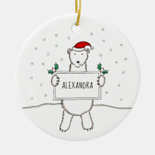 Décoration En Céramique Petit Ours Polaire de Noël personnalisé