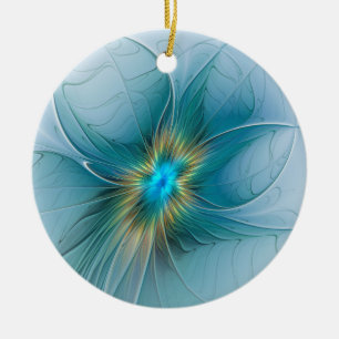 Décoration En Céramique Petite Beauté Moderne Bleu Or Fractal Art Flower
