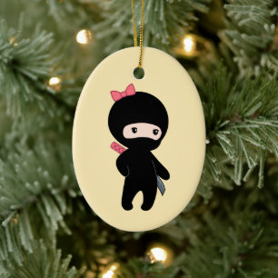 Décoration En Céramique Petite fille Ninja sur jaune