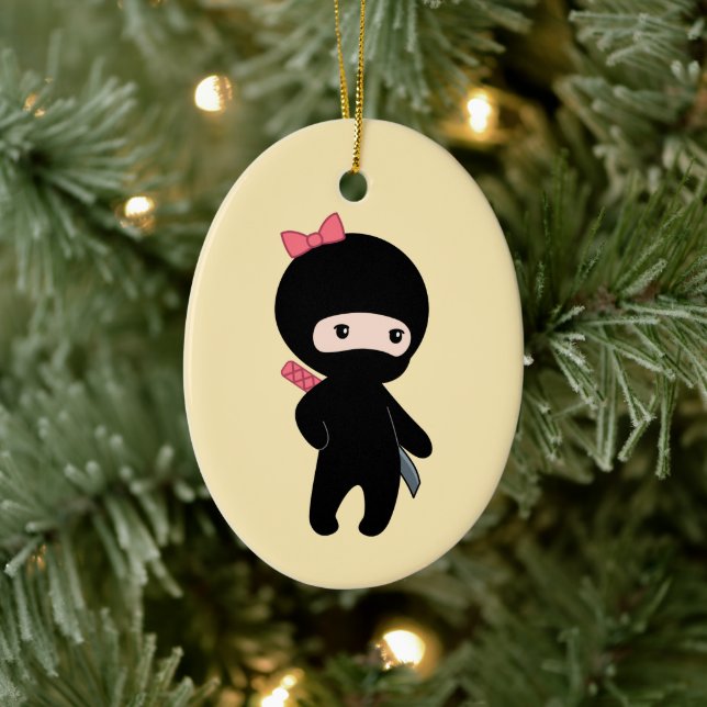Décoration En Céramique Petite fille Ninja sur jaune (Arbre)