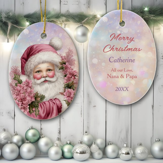 Décoration En Céramique Petite-fille Rose Noël Bouquet de rose Père Noël (Créateur téléchargé)