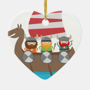 Décoration En Céramique Petits Vikings dans le bateau