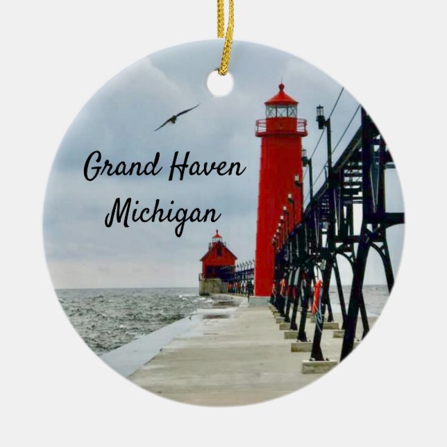 Décoration En Céramique Phare de Grand Haven Michigan (Devant)