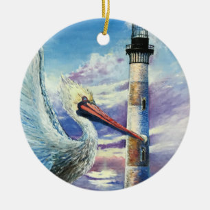 Décoration En Céramique Phare Peinture à l'huile marine Bird Beach bleu