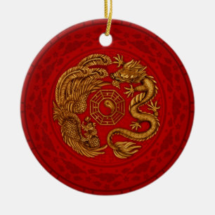 Décoration En Céramique Phoenix and Dragon with bagua #4