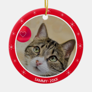 Décoration En Céramique Photo de chat tigré et flocons de neige