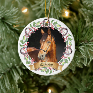 Décoration En Céramique Photo de cheval de Noël personnalisé