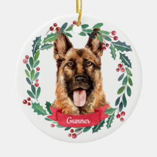 Décoration En Céramique Photo de chien de Noël personnalisé berger allem
