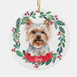 Décoration En Céramique Photo de chien de Noël personnalisé Yorkshire Terr