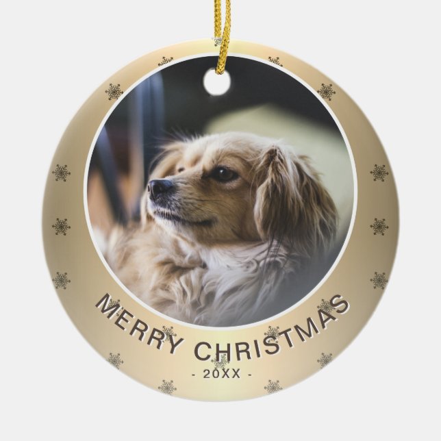 Décoration En Céramique Photo de chien Golden Snowflake Noël métallique (Devant)