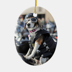 Décoration En Céramique Photo de chien sur moto