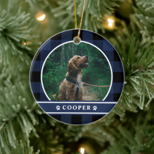 Décoration En Céramique Photo de chien Tartan bleu plaid de la marine