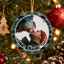 Photo de couple en Vichy vert Noël joyeux