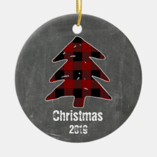 Décoration En Céramique Photo de Custom Rustic Red Plaid Tree & Chalkboard