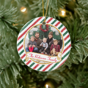 Décoration En Céramique Photo de famille de Noël vintage avec paillettes e