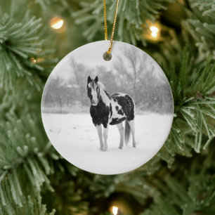 Décoration En Céramique Photo de Horse Black and White Snow