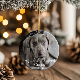 Décoration En Céramique Photo de mon premier Noël manuscrit de chien chat