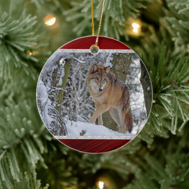Décoration En Céramique Photo de neige du loup sauvage (Arbre)