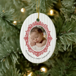 Décoration En Céramique Photo de Noël de bébé dans un cadre rouge vintage