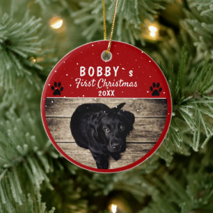 Décoration En Céramique Photo de Noël Paw Red Dog de Noël Puppy